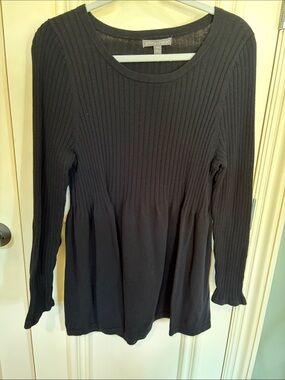 Jessica London Black Ribbed Peplum-Style Long Sleeve Top